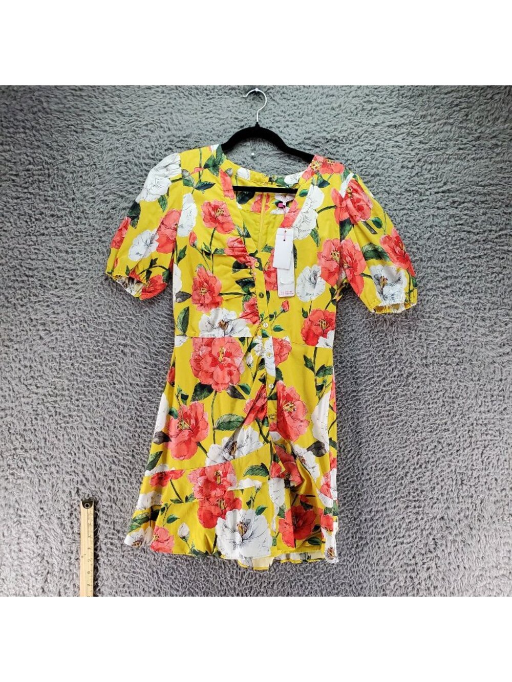 Parker Dress Wiomens 10 Yellow Floral Knee Length Short Puff Sleeve *NWT*
